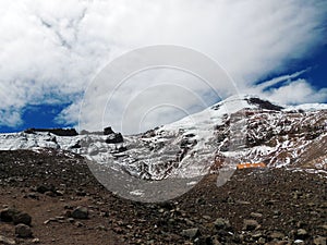 A view up Chimborazo to Base Camp at 16 Thousand Feet