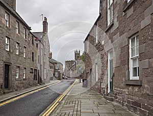 The view up Church street from the High Street in Brechin, Angus, Scotland, with its traditional terraced Houses.