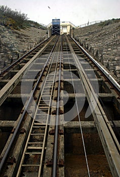 View up the line of the cliff railway lift funicular railway at Bournemouth UK