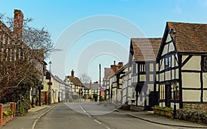 A view up the main street of the village of Pembridge, UK