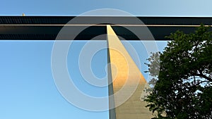 View up a pillar of the 136m tall Moseltal bridge during sunrise