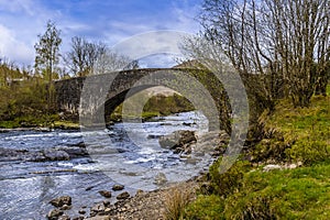 A view up the River Orchy towards the Eighteen century bridge near to Glencoe, Scotland