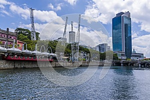 A view up the Singapore river away from Clarke Quay in Singapore, Asia