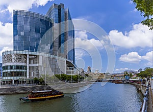 A view up the Singapore river towards Clarke Quay in Singapore, Asia