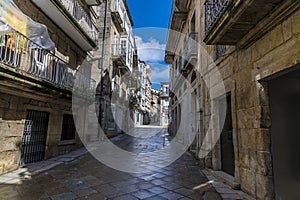 A view up a street in the  Fishermens Quarter in Vigo, Spain