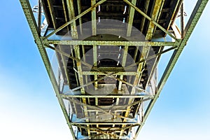 View up under a bridge.