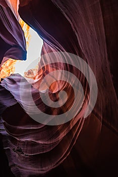 View of Upper antelope canyon in the Navajo Arizona USA with under exposure style