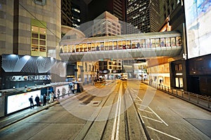 View from upper deck of double-decker tramway