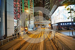 View from upper deck of double-decker tramway