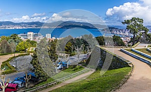 A view from the upper levels of the Castro castle over the city in Vigo, Spain