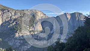 View of Upper and Lower Yosemite Falls from the 4-mile trail in Yosemite Valley