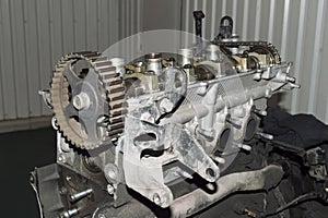 View of the upper part of the partially disassembled engine