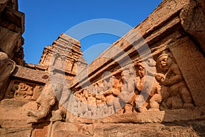 View of Upper Shivalaya on the top of northern rocky hill in Badami, Karnataka, India