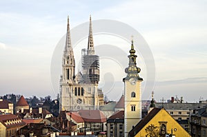 View from Upper Town to Zagreb Cathedral and st. Mary church