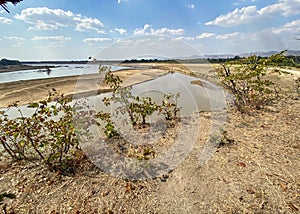 View upstream of the luangwa river near the national park in zambia