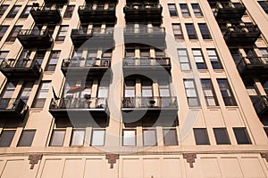 Apartment building facade with balconies