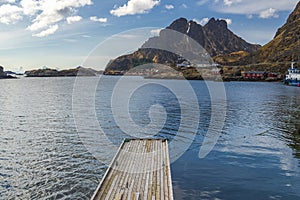 View of Ure village, in the Lofoten Islands, Norway