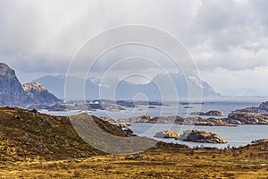 View of Ure village, in the Lofoten Islands, Norway