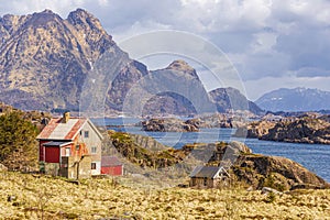 View of Ure village, in the Lofoten Islands, Norway