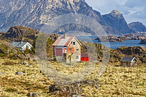 View of Ure village, in the Lofoten Islands, Norway