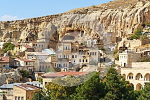 View of Urgup town with cave houses. Cappadocia. Turkey