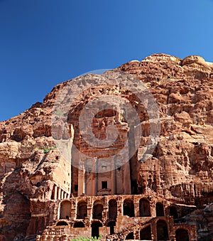View of  Urn tomb petra in the mountains in jordan