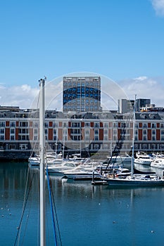 View of the V&A Waterfront, including the new Zeitz Mocaa Museum of Contemporary Art Africa, Cape Town, South Africa