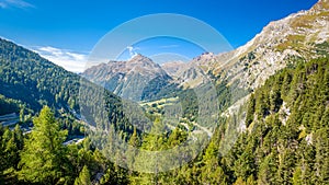 View into the Val Bregaglia from the Maloja Pass Switzerland