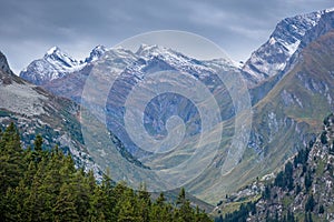 View into the Val Bregaglia from the Maloja Pass Switzerland