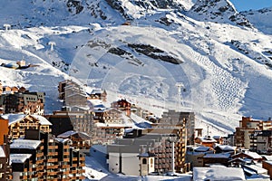 View of the Val Thorens ski resort of Three Valleys , France