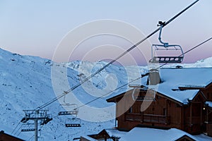 View of the Val Thorens ski resort of Three Valleys , France