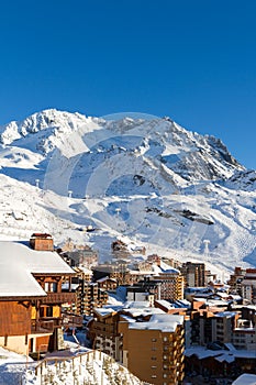 View of the Val Thorens ski resort of Three Valleys , France