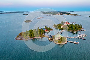 View of Valkosaari inhabited island in the Helsinki bay in Finla