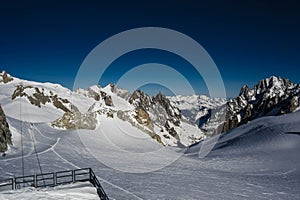View of the vallee blanche from helbronner peak on mont blanc