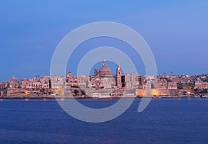 View with Valleta city in Malta at blue hour