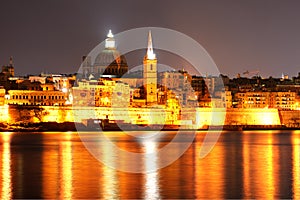 The view on Valletta in night illumination