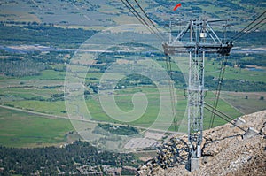 View of the valley below in Jackson Hole Wyoming from a gondola tram