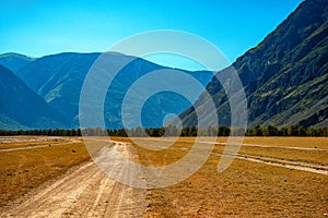 View on valley of Chulyshman valley at the morning. Altai Republic, Siberia. Russia