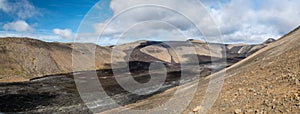 View on valley covered by solidified lava from Geldingadalir volcano in Iceland photo