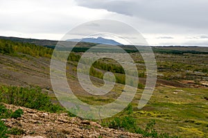 View of the valley Haukadalur, Iceland.