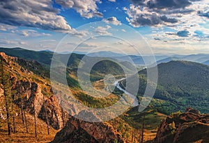 View of the valley Iyus River in Khakassia from the Tropa Predkov