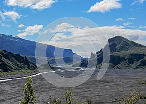 View on the valley of the Krossa river and Thorsmork, Iceland