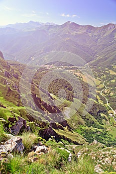 View of the valley from mountain top in summer day