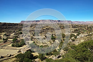 The view on valley of Shibam village in mountains of Yemen