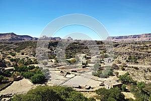 The view on valley of Shibam village in mountains of Yemen