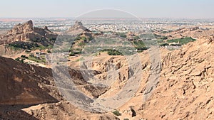 View of the valley from the top of jabel hafeet mountain in Al Ain, united arab emirates.