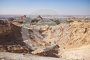 View of the valley from the top of jabel hafeet mountain in Al Ain, united arab emirates.