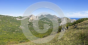 View the valley from the top of the ridge. Crimea