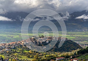 view of the Vallo di Diano with the town of Atena Lucana in the foreground