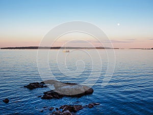 View from Vancouver Island, Canada, with sailboats cruising the